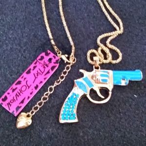 Blue Crystal and Enamel Pistol Pendant Necklace